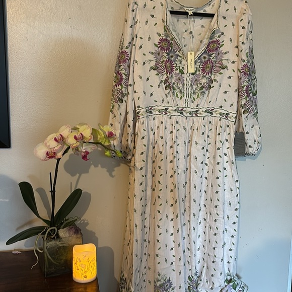Max studio NWT. Linen and rayon chrysanthemum dress maxi size large - Picture 11 of 11